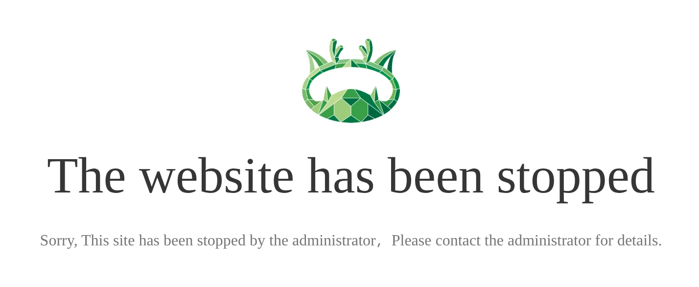 Screenshot of the aaPanel icon. Below, text that reads 'The website has been stopped. Sorry, This site has been stopped by the administrator,  Please contact the administrator for details.'